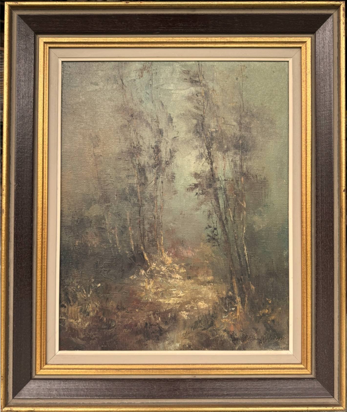 Vintage Oil Painting Misty Wood
